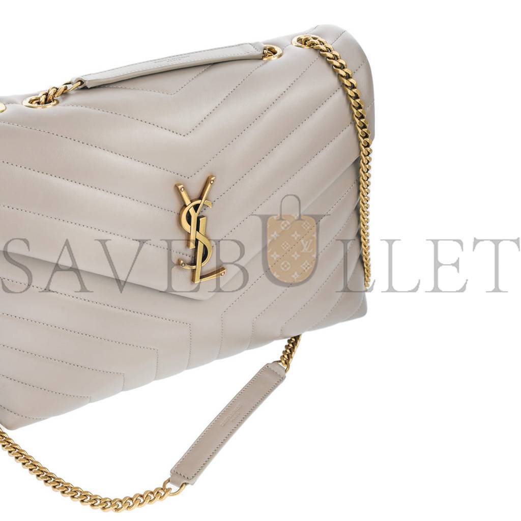 YSL SAINT LAURENT LOULOU GREYISH BROWN MEDIUM SHOULDER BAG IN QUILTED LEATHER 392288 (32*22*12cm)